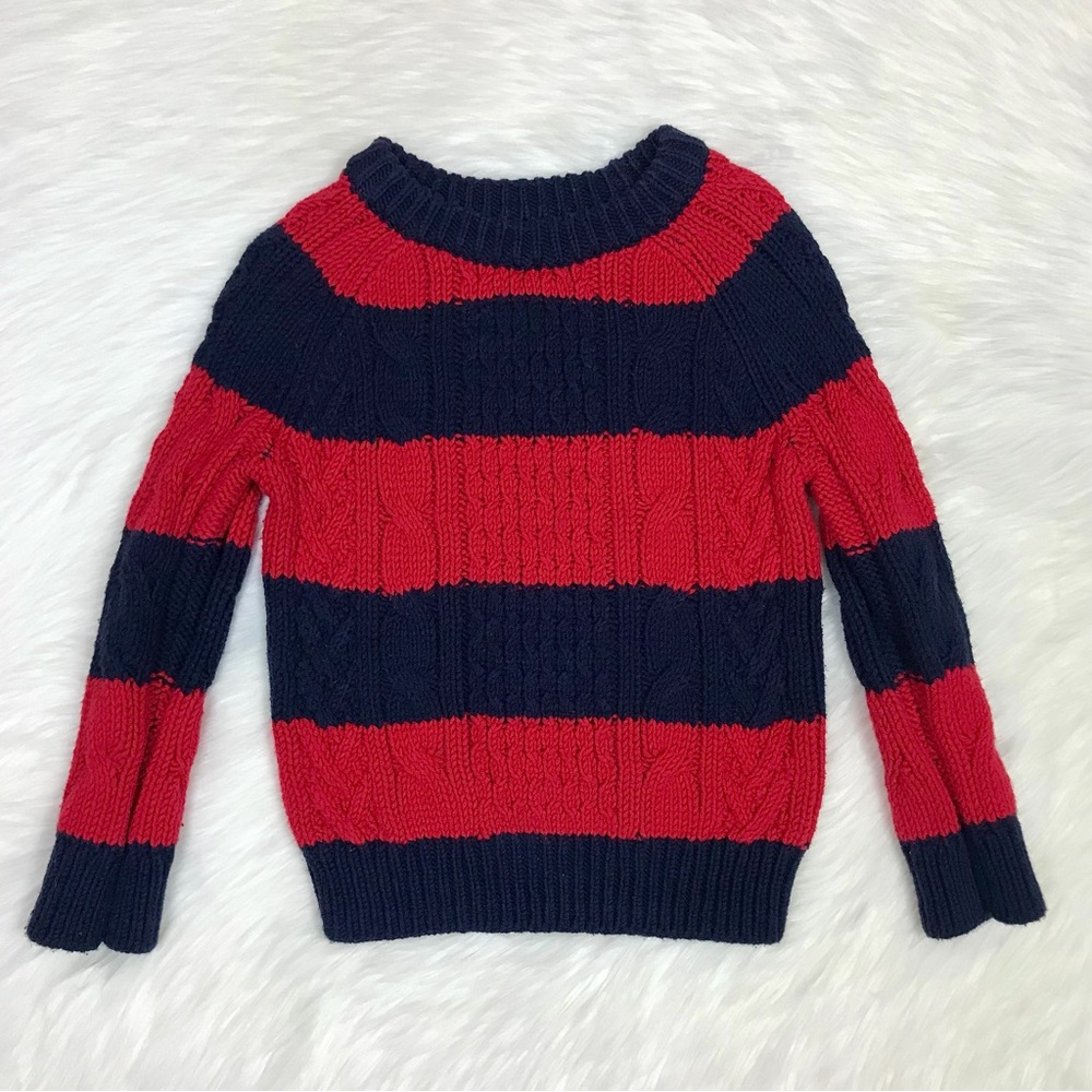 Gap Toddler Boys Cotton Acrylic Navy Blue & Red Chunky Cable Knitted Sweater